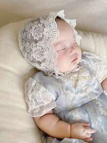 1 pieza Sombrero de bebé niña con detalles de encaje blanco, cofia de bebé para primavera/verano, gorro para recién nacido