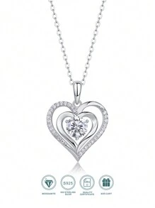 1pc 1 Carat Moissanite Pendant Necklace, 925 Sterling Silver 18K Gold Plated, Fashion Romantic Design With Double Heart Shaped Pendant, Sparkling And Brilliant, Suitable For Women's Daily Wear Or Special Occasions Like Weddings, Parties, Banquets, Hypoallergenic And Nickel-Free Material Protecting Skin, Elegant And High-End, Ideal Gift For Anniversary, Birthday Or Holidays, Comes With GRA Certification