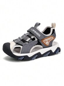 Children's Sandals, New Summer Sandals For Boys & Girls, Campus Style Beach Shoes, Non-Slip Soles, Breathable, Lightweight, Hook And Loop Design, Suitable For Outdoor, Playground, Pool Side, Toe Protection - Grey - View 16