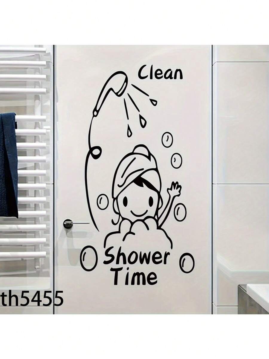 1 miếng dán tường hình cô gái đáng yêu trong bồn tắm bong bóng - "Giờ tắm", miếng dán tường PVC - Dễ dán, dùng để trang trí phòng ngủ và phòng tắm - màu đen - Xem 1