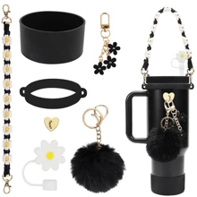 7pcs Mug Accessory Set, Includes 1pc Water Bottle Handle Strap, 1pc Silicone Mug Cover, 1pc Butterfly Straw Lid, 2pcs Butterfly And Hairball Ornaments For Mugs Glasses For 40oz.&30oz Glass Mugs Mug Accessories - Multicolor - View 10