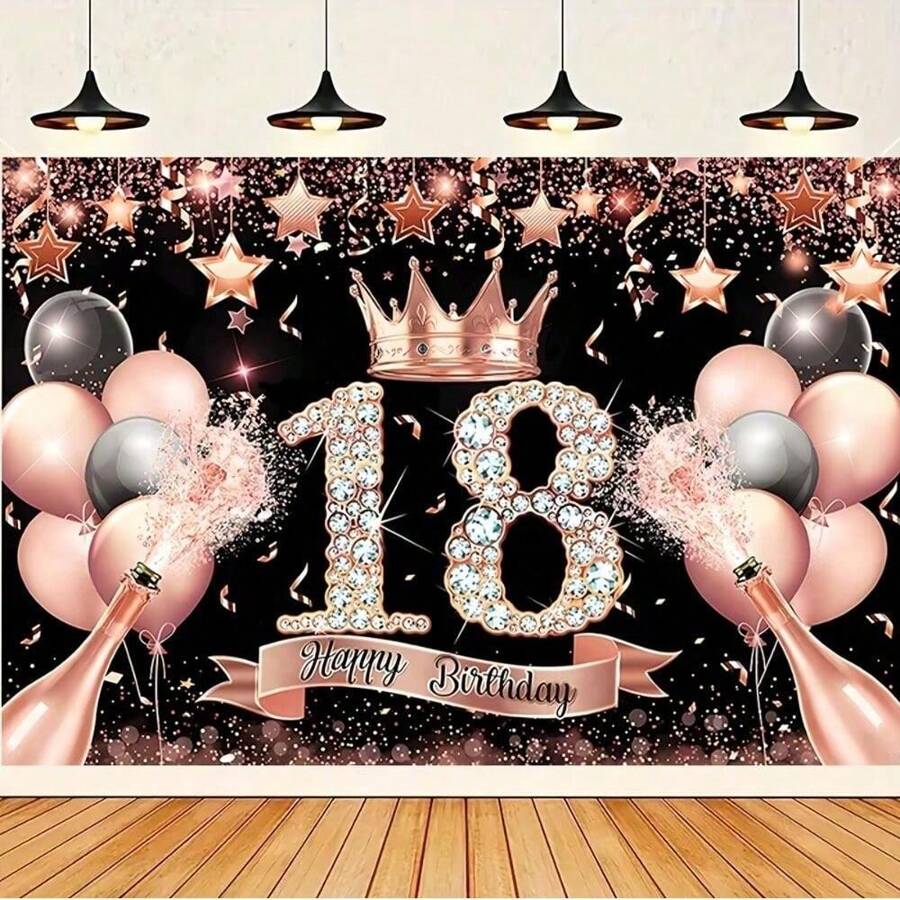 玫瑰金和粉色 18 岁生日派对背景墙，生日庆祝装饰，男女通用设计