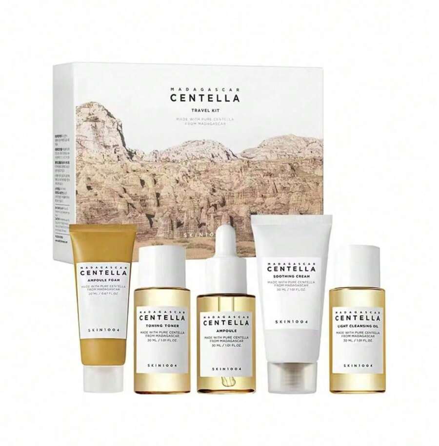 SKIN1004 Madagascar Centella Travel Kit, Toner, Ampoule, Soothing Cream, Cleansing Oil, Ampoule Foam, Basic Skincare Box, Compact Size, Gift Sets, Mothers Day Gifts For Mom Gifts For Women, Trial Kit - dou 140ml - 查看 1