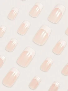 Upgrade je look direct met 24 stuks middelgrote vierkante pers-op nepnagels, eenvoudige witte Franse stijl glitter nepnagels, schattige roze nepnagels, volledige dekking nepnagelset voor vrouwen en meisjes, inclusief 1 vel kleeflipjes en 1 mini-vijlstrip