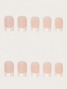 Upgrade je look direct met 24 stuks middelgrote vierkante pers-op nepnagels, eenvoudige witte Franse stijl glitter nepnagels, schattige roze nepnagels, volledige dekking nepnagelset voor vrouwen en meisjes, inclusief 1 vel kleeflipjes en 1 mini-vijlstrip