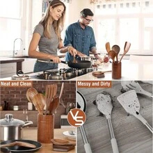 Natural Wooden Cooking Spatula, Wok Stirrer, Kitchen Utensils, Wooden Ladle, Skimmer, Cooking Tools
