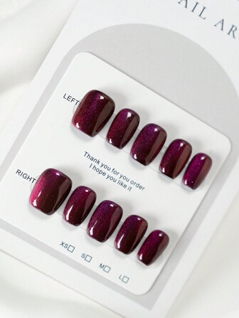 YINZIJIA 10 piezas de uñas postizas hechas a mano con efecto de ojo de gato y degradado, en color morado glitter/iridiscente, adecuadas para mujeres y niñas, disponibles en tallas XS, S, M