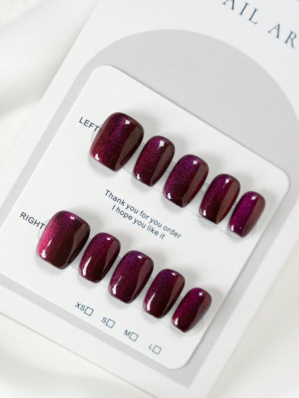 YINZIJIA 10pcs Handmade Cat Eye Gradient Press-On Nails - Short Square, Glitter Purple/Iridescent, Suitable For Women & Girls - Available In XS, S, M Sizes