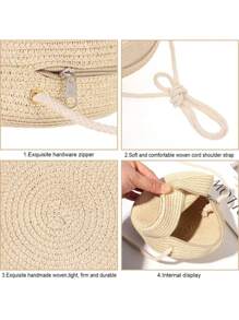 Women's Small Synthetic Straw Bag Round Long Handle Crossbody Rope - Lạc đà - Xem 6