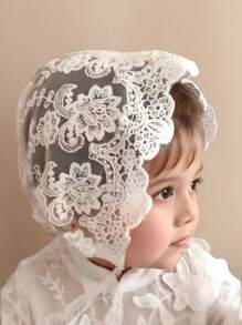 1 pieza Sombrero de bebé niña con detalles de encaje blanco, cofia de bebé para primavera/verano, gorro para recién nacido