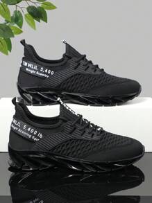 Men's Hollow Out Sports Casual Running Road Shoes, All Season - Black - View 3