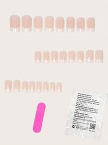 Upgrade je look direct met 24 stuks middelgrote vierkante pers-op nepnagels, eenvoudige witte Franse stijl glitter nepnagels, schattige roze nepnagels, volledige dekking nepnagelset voor vrouwen en meisjes, inclusief 1 vel kleeflipjes en 1 mini-vijlstrip