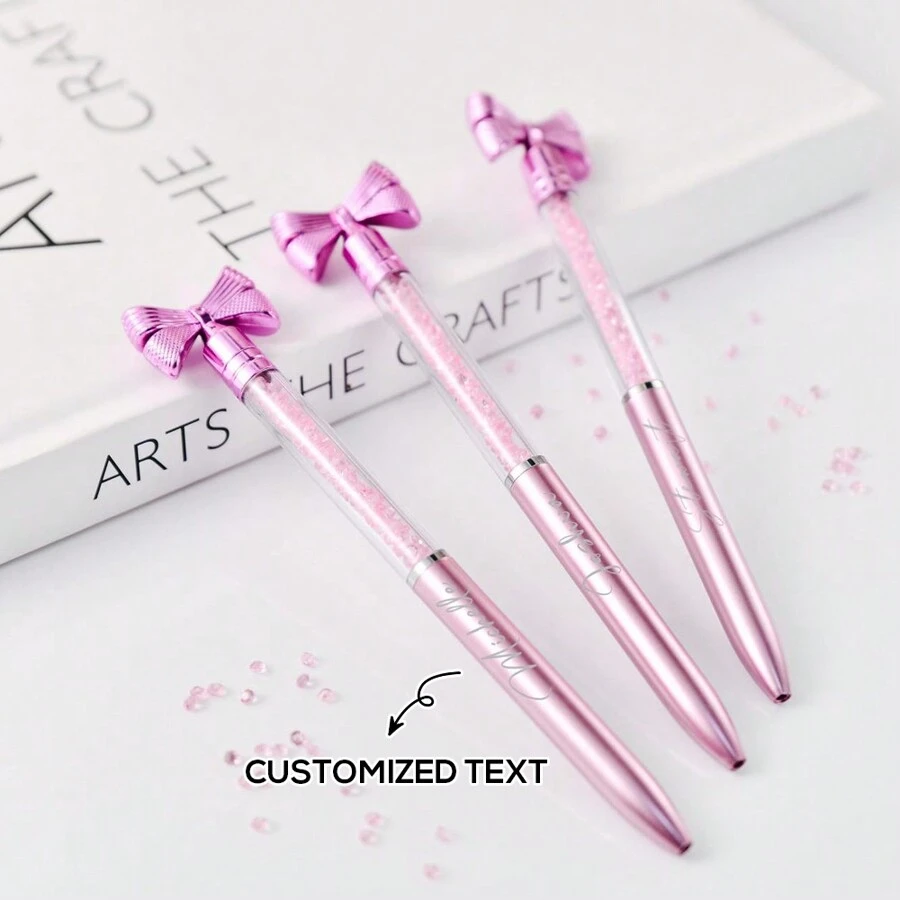 Customized Personalized Bow Ballpoint Pen - Elegant And Stylish Gifts For Bridesmaids And Women - Perfect For Weddings, Anniversaries, And Special Occasions,Back To School,School Supplies - Multicolor - View 1