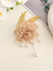 1枚胸花+1枚腕花，男女皆宜的优雅香槟山茶花装饰，适用于新郎、新娘、伴郎、伴娘、婚礼、派对、舞会、情人节配饰 - 香檳色 - 查看 5