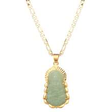 dollrinboy 1 pièce Pendentif collier 18 carats plaqué or de Guanyin Bouddha vert pour femmes et hommes, ornement bouddhiste amulette, avec chaîne plate de 3mm