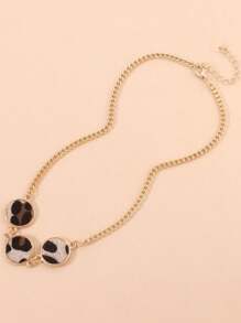 1pc Fashionable & Creative Leopard Print Round Disc Women Necklace - Multicolor - View 6