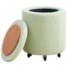 Hidden Storage Footstool, Sofa Footstool, Used As A Step Stool, Dressing Stool, Shoe Changing Stool, Bed Stool,Storage Ottoman Foot Rest Round Footstool Teddy Velvet Footrest Multifunctional Rolling Stool Coffee Table Ottoman With Wheels Vanity Stool For Makeup Room Living Room Bedroom Green - Green - View 1