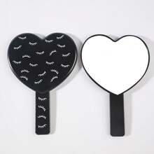 1pc Heart-Shaped Handle Makeup Mirror, Black/Pink Love Handheld Mirror, High Definition Transparent Makeup Mirror With Lash And Lip Print, Portable Makeup Mirror With Handle, Minimalist Design, Essential For Makeup, Travel, Gift For Women And Girls - Multicolor - View 11