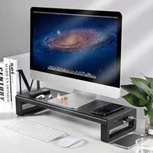 Monitor Stand With 4 USB 3.0 Ports Metal Computer Stand Riser Lifter For Desk Office PC Screen Stand Tidy Space Saver Organizer For Laptop Computer I Up To 32 Inches Black - Large-HubVersion - View 7