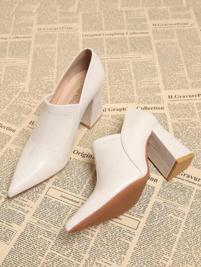 2025 Spring New Arrival Pointed Toe Low Vamp High Heel Shoes, Elegant Minimalist Fashion Women's Shoes, Brown Chunky Heel Pumps