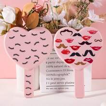 1pc Heart-Shaped Handle Makeup Mirror, Black/Pink Love Handheld Mirror, High Definition Transparent Makeup Mirror With Lash And Lip Print, Portable Makeup Mirror With Handle, Minimalist Design, Essential For Makeup, Travel, Gift For Women And Girls - Multicolor - View 4