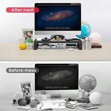 Monitor Stand With 4 USB 3.0 Ports Metal Computer Stand Riser Lifter For Desk Office PC Screen Stand Tidy Space Saver Organizer For Laptop Computer I Up To 32 Inches Black - Large-HubVersion - View 4