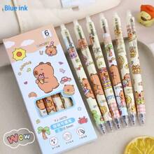 3pcs/6pcs, Blue Ink, Black Ink Optional, Capybara Pattern Erasable Gel Pen, Heat-Pressed Gel Pen, Magic Press Pen, Suitable For Daily Learning And Work Writing, Back To School Essential - Multicolor - View 1