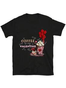 Oversized Style For Women, Coffee Is My Valentine Tshirt Fun Coffee Treats With Hearts And Balloons, Perfect For Coffee Lovers, Loose Type Shirt For Women, Perfect For Holiday Parties Or Gift Giving, Soft And Comfortable