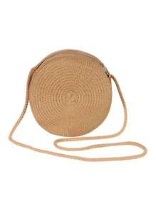 Women's Small Synthetic Straw Bag Round Long Handle Crossbody Rope - Lạc đà - Xem 3