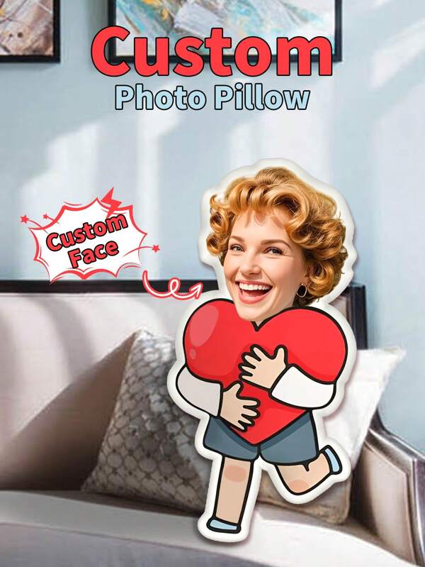 1pc Customized Face Shaped Pillow, Personalized Photo Cushion, DIY Custom Pillow, Custom Image Throw Pillow, Gift For Birthday, Wedding, Valentine's Day, Housewarming