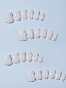 24 pièces Autocollants pour ongles carrés courts pailletés pour French manucure, ajustement parfait, en matériau acrylique. Le set comprend : 1 pièce de gel de gelée et 1 pièce de lime à ongles. Convient pour les femmes et les filles pour une utilisation quotidienne et les accessoires de French manucure pour les fêtes - Multicolore - Voir 3