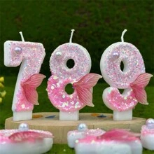 Velas Digitas de Cauda de Sereia Rosa Brilhante, Velas de Aniversário Criativas DIY para Decoração de Bolo, Festa e Decoração Doméstica - Multicolorido - Visão 10