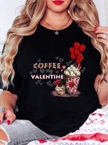 Oversized Style For Women, Coffee Is My Valentine Tshirt Fun Coffee Treats With Hearts And Balloons, Perfect For Coffee Lovers, Loose Type Shirt For Women, Perfect For Holiday Parties Or Gift Giving, Soft And Comfortable