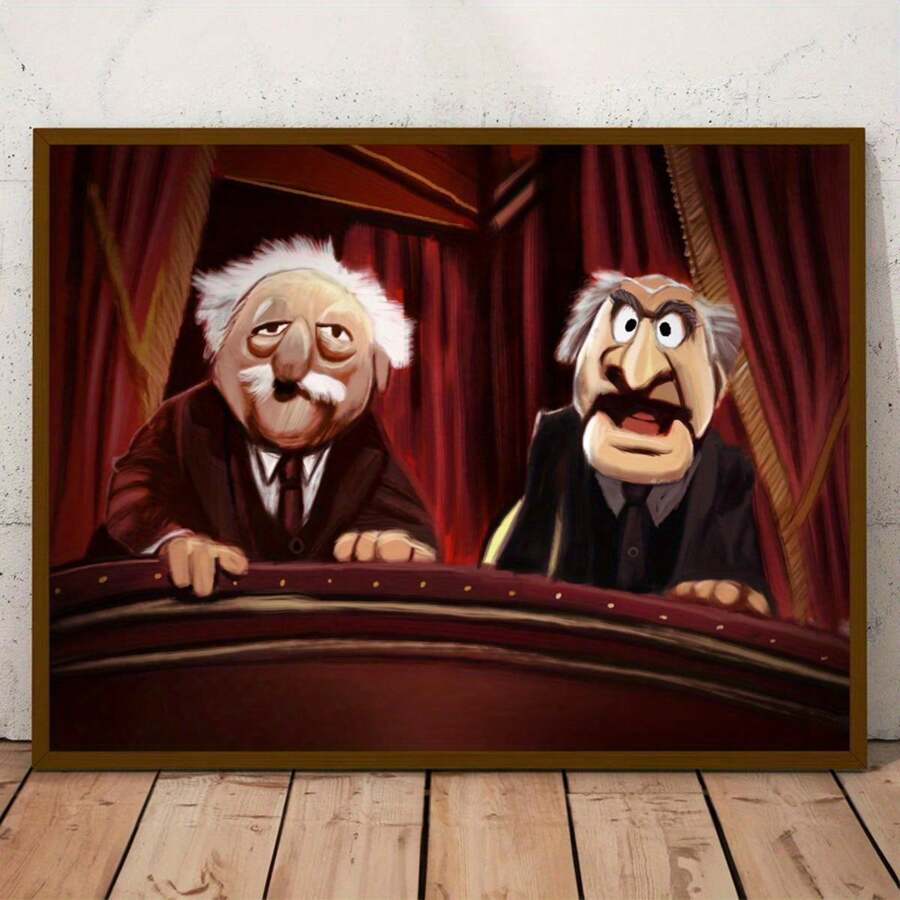 1 pieza Pintura sobre lienzo, Statler y Waldorf, divertido, arte enmarcado en madera, de alta calidad, grosor de 2.25 cm/1 pulgada, impresión artística para colgar en la pared como decoración para el hogar, regalos, sala de estar, baño, dormitorio, cocina, bar, oficina - Negro - Ver 1