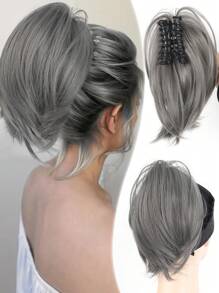 Ponytail Extension 8" Short Claw Ponytail Messy Straihgt Hair Bun Hair Piece Synthetic Wig Extensions Natural Straight Chignon Hairpieces For Women, Halloween - Multicolor - View 18