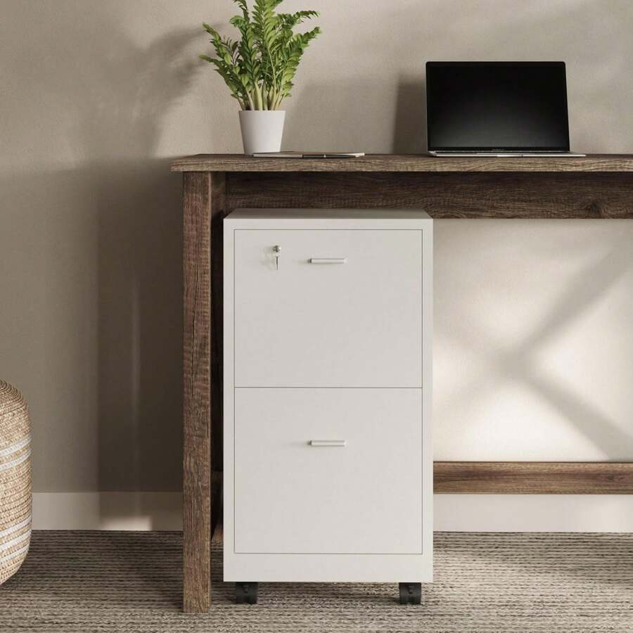 Lavish Home File Cabinet - 2-Drawer Cabinet With Lock And Deep Drawer Storage - Rolling Filing Cabinet For Under The Desk, Home, Or Office (White) - White - View 1