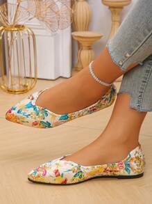 Plus Size 35-45 Women's Spring/Autumn New Fashion Casual Pointed Toe Flat Shoes, Comfortable Daily Work Driving Slimming Loafers, Random Printed Pattern