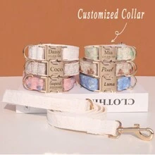 Collier et laisse en dentelle personnalisé pour chien, collier pour animal de compagnie réglable avec nom et numéro de contact personnalisés, convient pour les fêtes, les mariages et les petits, moyens et grands chiens