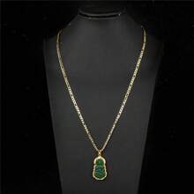 dollrinboy 1 pièce Pendentif collier 18 carats plaqué or de Guanyin Bouddha vert pour femmes et hommes, ornement bouddhiste amulette, avec chaîne plate de 3mm