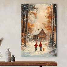 1pc Framed Abstract Canvas Painting With Inner Frame, Children And Their Dog Walk On Snow-Covered Paths, Living Room Bedroom Canvas Painting Light Luxury Living Room Background Wall Painting Studio Hallway Art Hanging Painting
