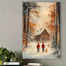 1pc Framed Abstract Canvas Painting With Inner Frame, Children And Their Dog Walk On Snow-Covered Paths, Living Room Bedroom Canvas Painting Light Luxury Living Room Background Wall Painting Studio Hallway Art Hanging Painting