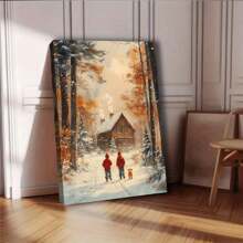 1pc Framed Abstract Canvas Painting With Inner Frame, Children And Their Dog Walk On Snow-Covered Paths, Living Room Bedroom Canvas Painting Light Luxury Living Room Background Wall Painting Studio Hallway Art Hanging Painting