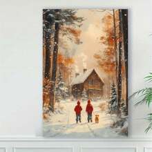 1pc Framed Abstract Canvas Painting With Inner Frame, Children And Their Dog Walk On Snow-Covered Paths, Living Room Bedroom Canvas Painting Light Luxury Living Room Background Wall Painting Studio Hallway Art Hanging Painting