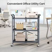 Rolling Utility Cart Folding Cart With Wheels - 3 Tier Collapsible Metal Cart, Large Capacity - 灰色 - 查看 3