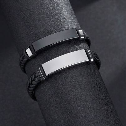 1 pieza Brazalete de hombre sencillo trenzado y acero inoxidable, personalizable