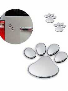 1 Set Metal Claw Print Car Stickers - 3D Animal Dog Cat Paw Print Decals Suitable For Car Bumper, Window, Body Decoration & Styling, Universal - Silver - View 3
