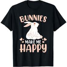 Bunny Funny Bunnies Make Me Happy Rabbit T-Shirt - Black - View 1