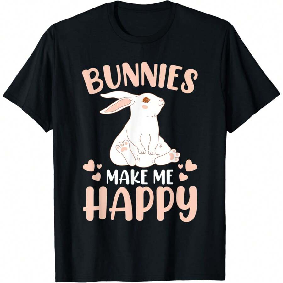 Bunny Funny Bunnies Make Me Happy Rabbit T-Shirt - Black - View 1