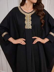 Arabic High-End Fashion Long Loose Robe & Traditional Abaya For Women, Modest Kaftan - Black - View 7