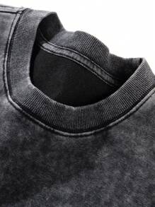Men's Vintage Washed Letter Print Casual Short Sleeve T-Shirt, Summer - Black - View 3